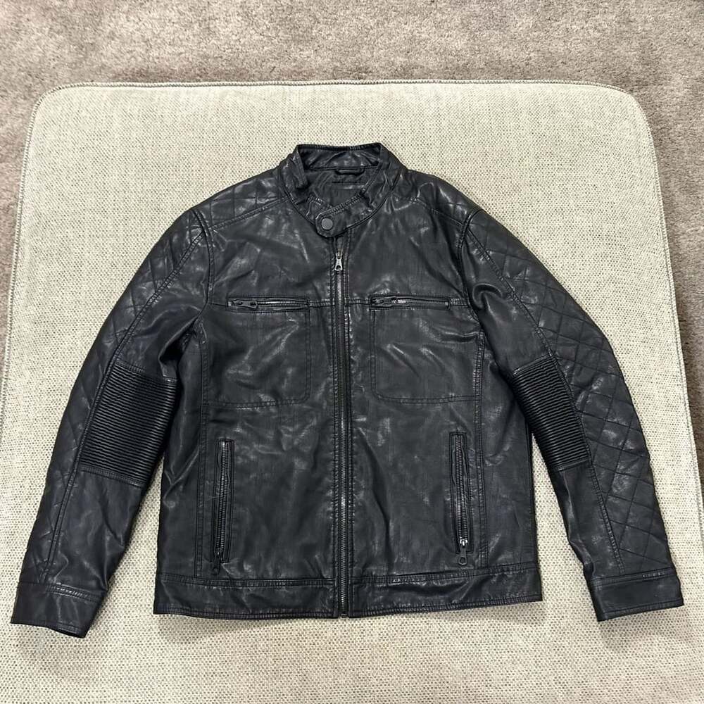 Marc Anthony Men's Faux Leather Moto Biker Jacket Black Size Medium